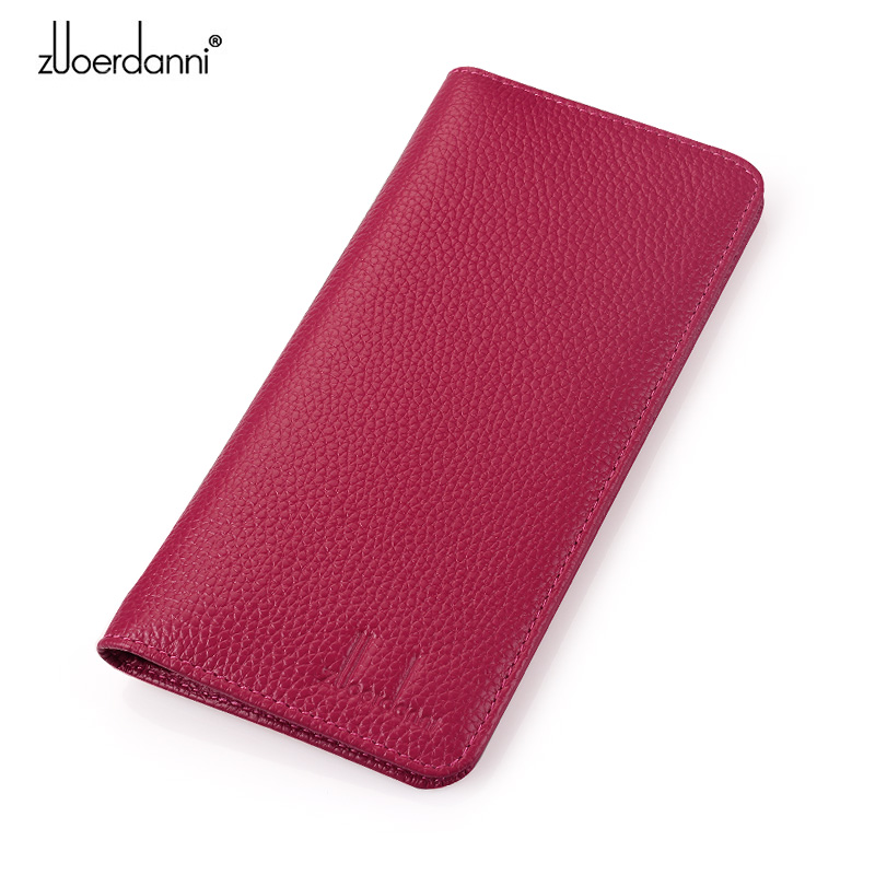Leather Work Folder - Cartera larga ultrafina para mujer, cartera