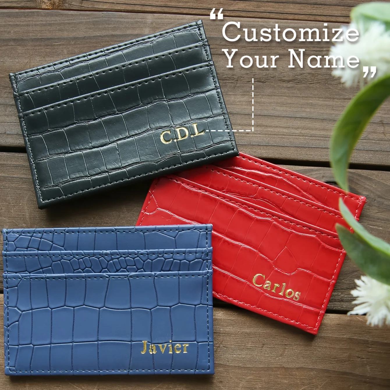 Leatherwork Embossing - Tarjetero de piel sintética de cocodrilo